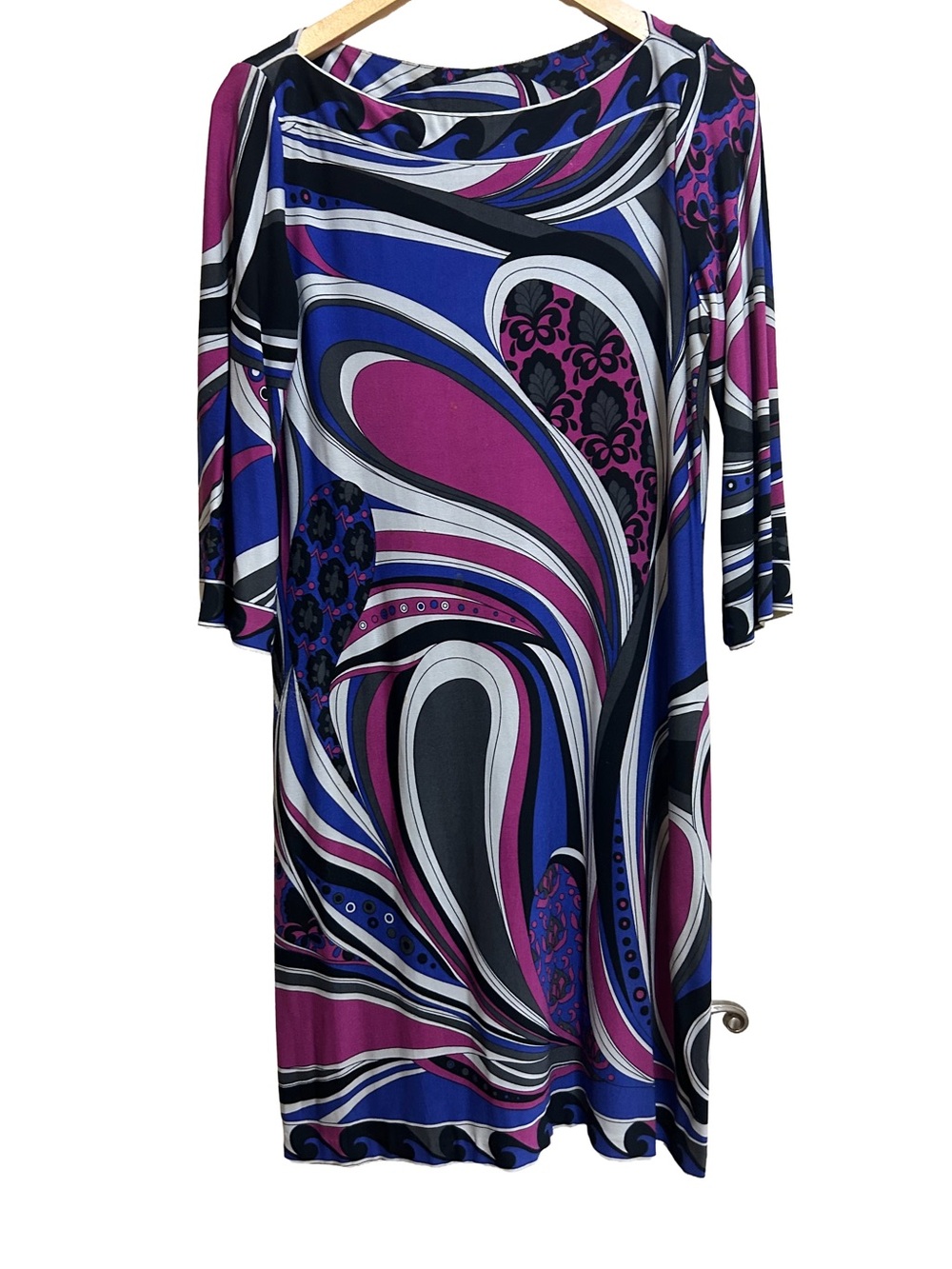 Vintage Ali Ro Retro 70s Psych Swirl Paisley Shift Dress Whimsigoth Mod Midi 10